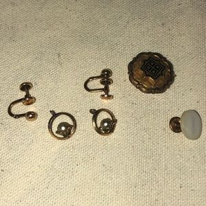 Vintage Victorian GF & Pearl Earrings-repair/scrap piece & pearl collar button